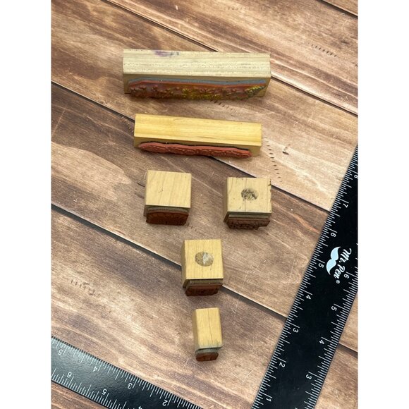 LOT OF 6 HOLIDAY THEMED WOOD MOUNTED RUBBER STAMP MOSTLY UNBRANDED - Picture 4 of 6
